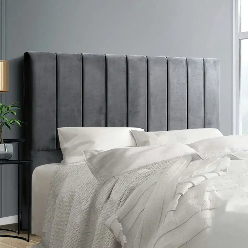 Artiss Bed Head Queen Size Velvet - VELA Grey