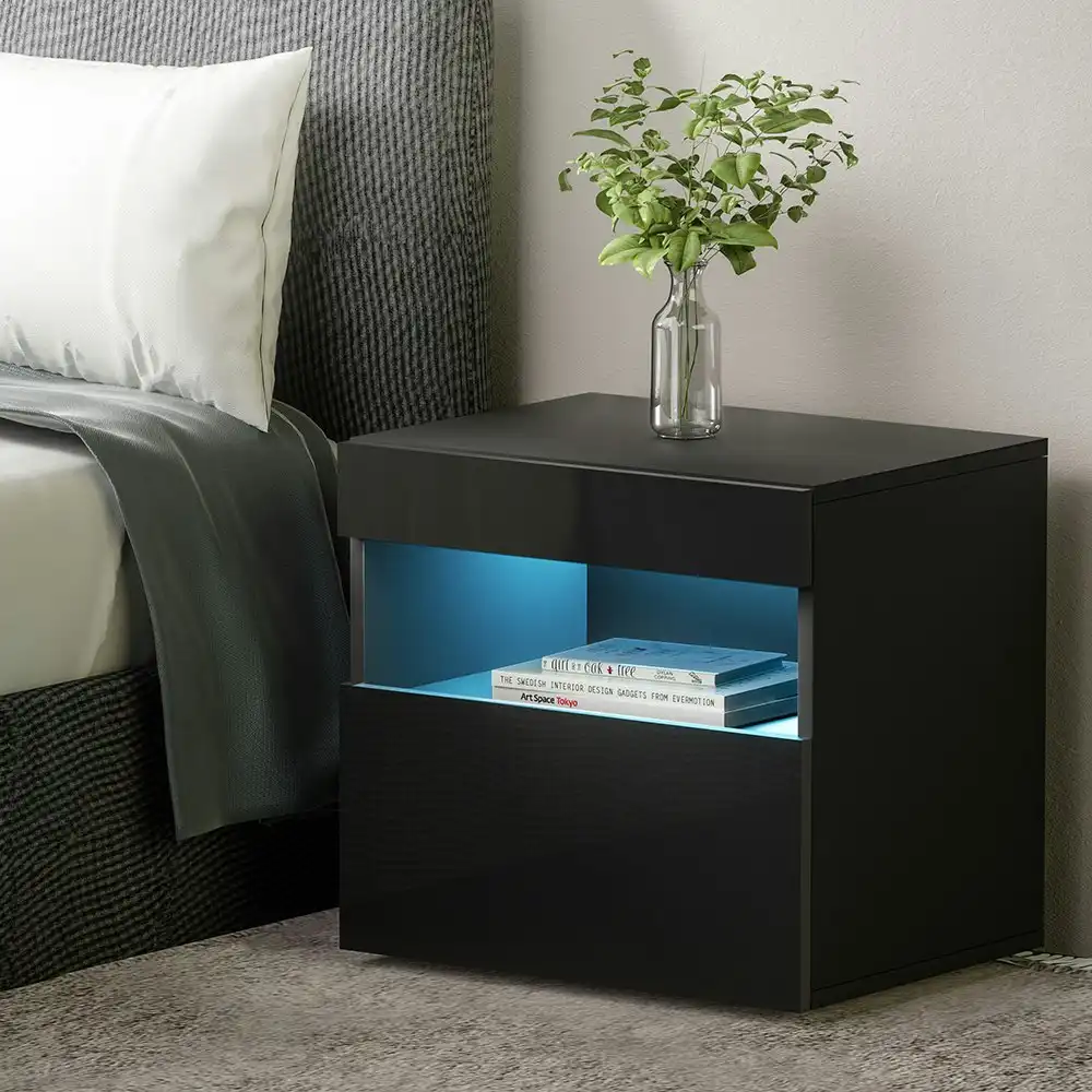 Artiss Bedside Table LED - HERES Black