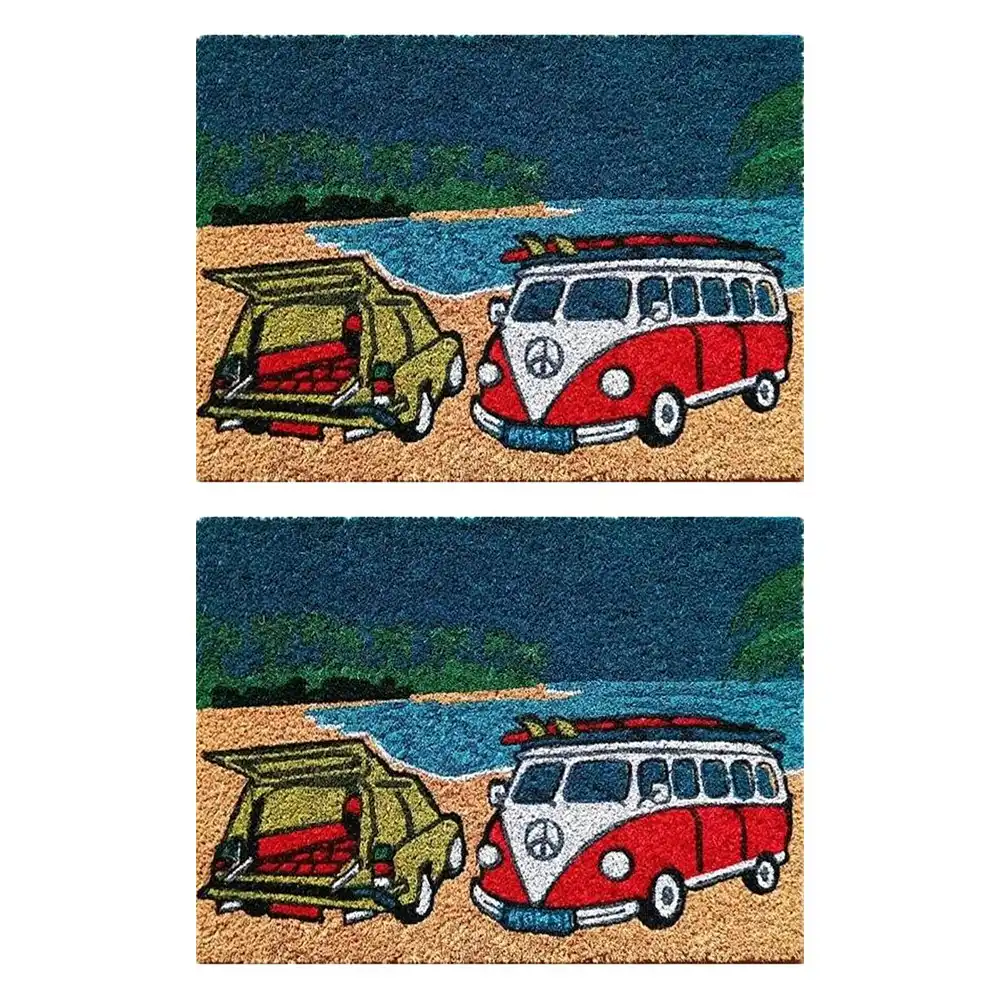 2PK Solemate Latex Coir VW''s Beach 40x55cm Stylish Outdoor Front Doormat
