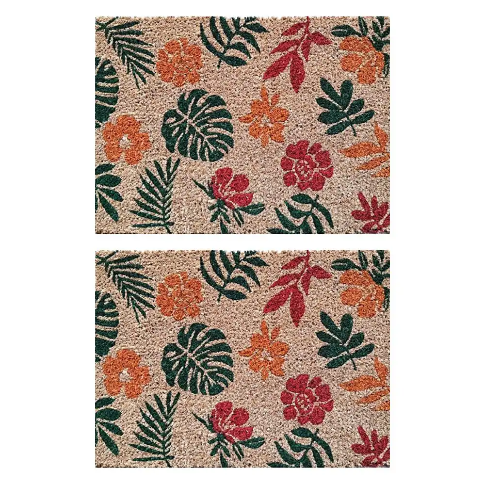 2PK Solemate Latex Coir Floral 40x55cm Stylish Durable Outdoor Front Doormat