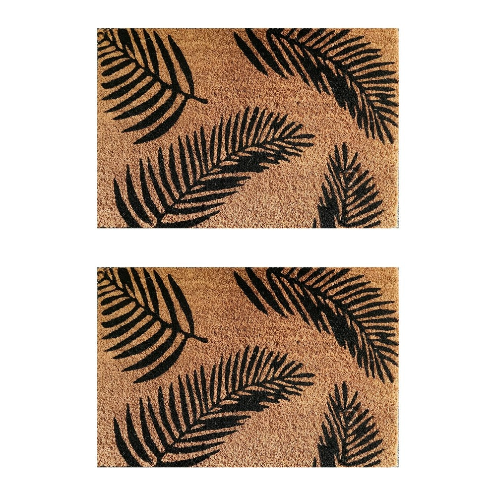 2PK Solemate Latex Backed Coir Fern 40x60cm Stylish Outdoor Front Doormat