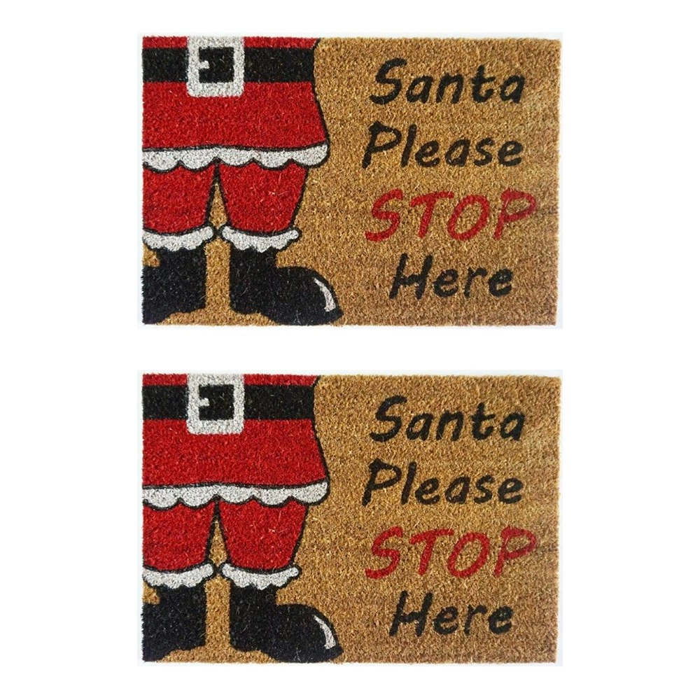 2PK Solemate Latex Santa Stop Here 40x60cm Stylish Durable Outdoor Front Doormat