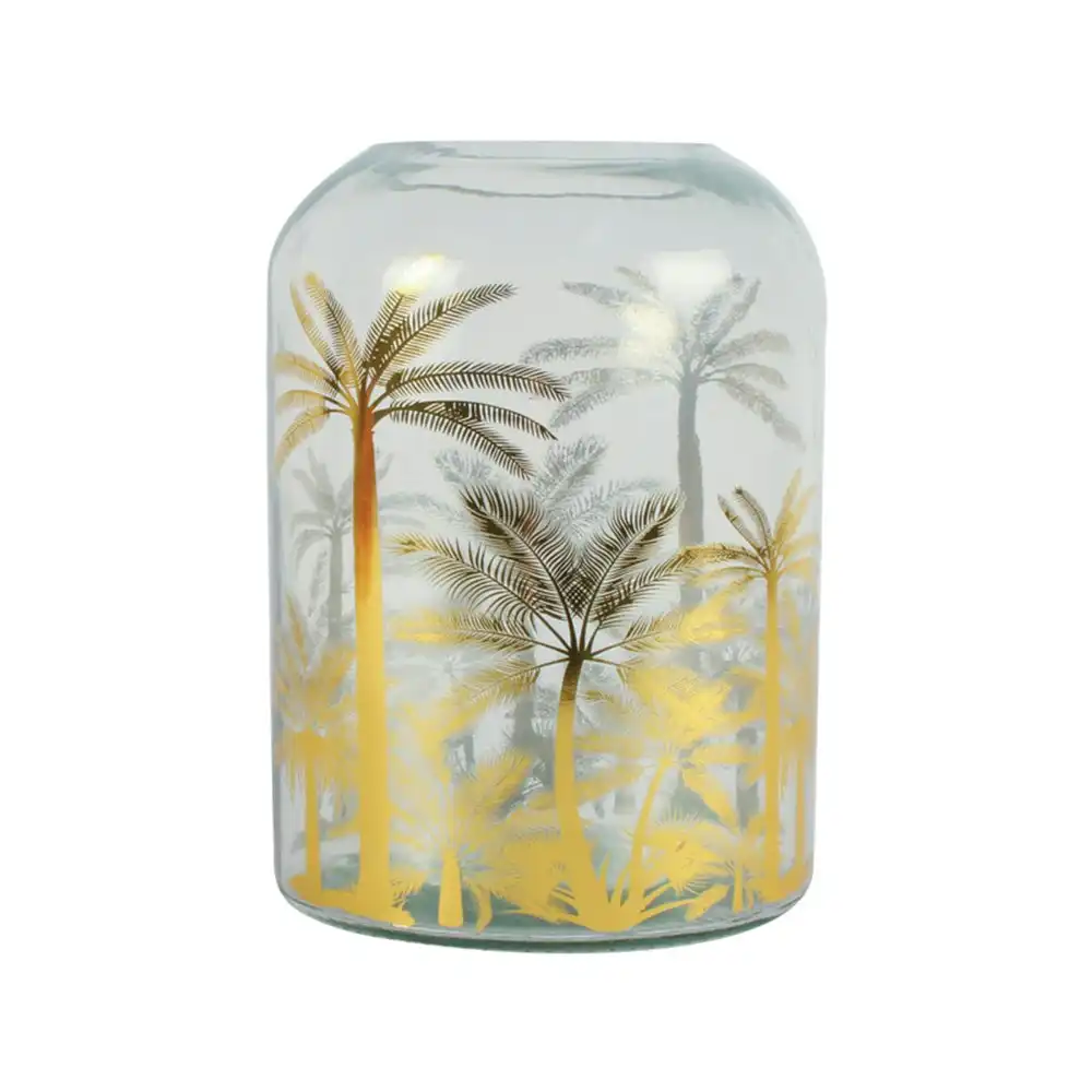 Maine & Crawford Hana 20x14cm Golden Palm Glass Flower Vase Home Decor Clear