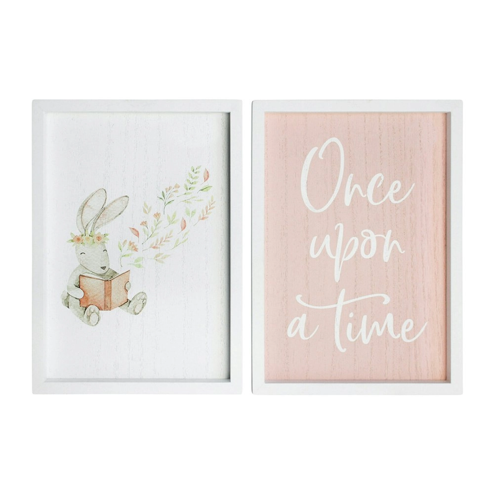 2pc MDF 28cm Once Upon A Time Sign Kids Bedroom Decor Plaque Set Pink/White