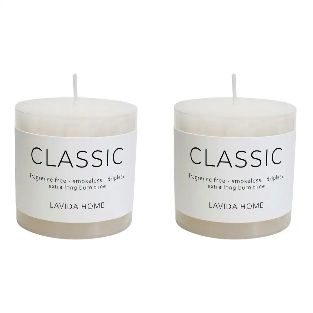 2x Classic 7.5cm Natural Wax Candle Fragrance Free Smokeless/Dripless Decor WHT