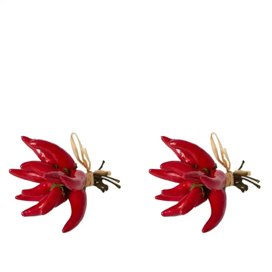 2x E Style 8cm Plastic Chilli Bunch Fruit Ornament Tabletop Display Red