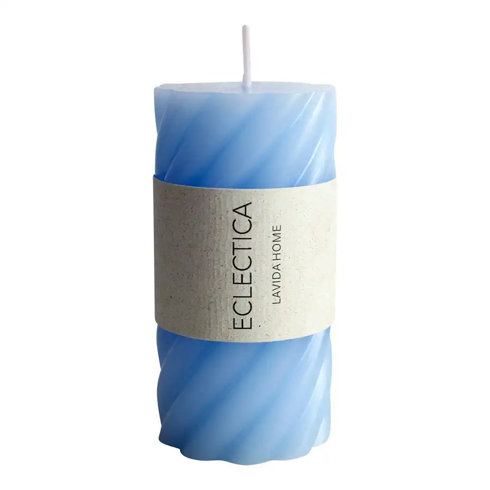 Unscented 10cm Wax Twirl Pillar Candle Decor Tabletop Decorative Display Blue