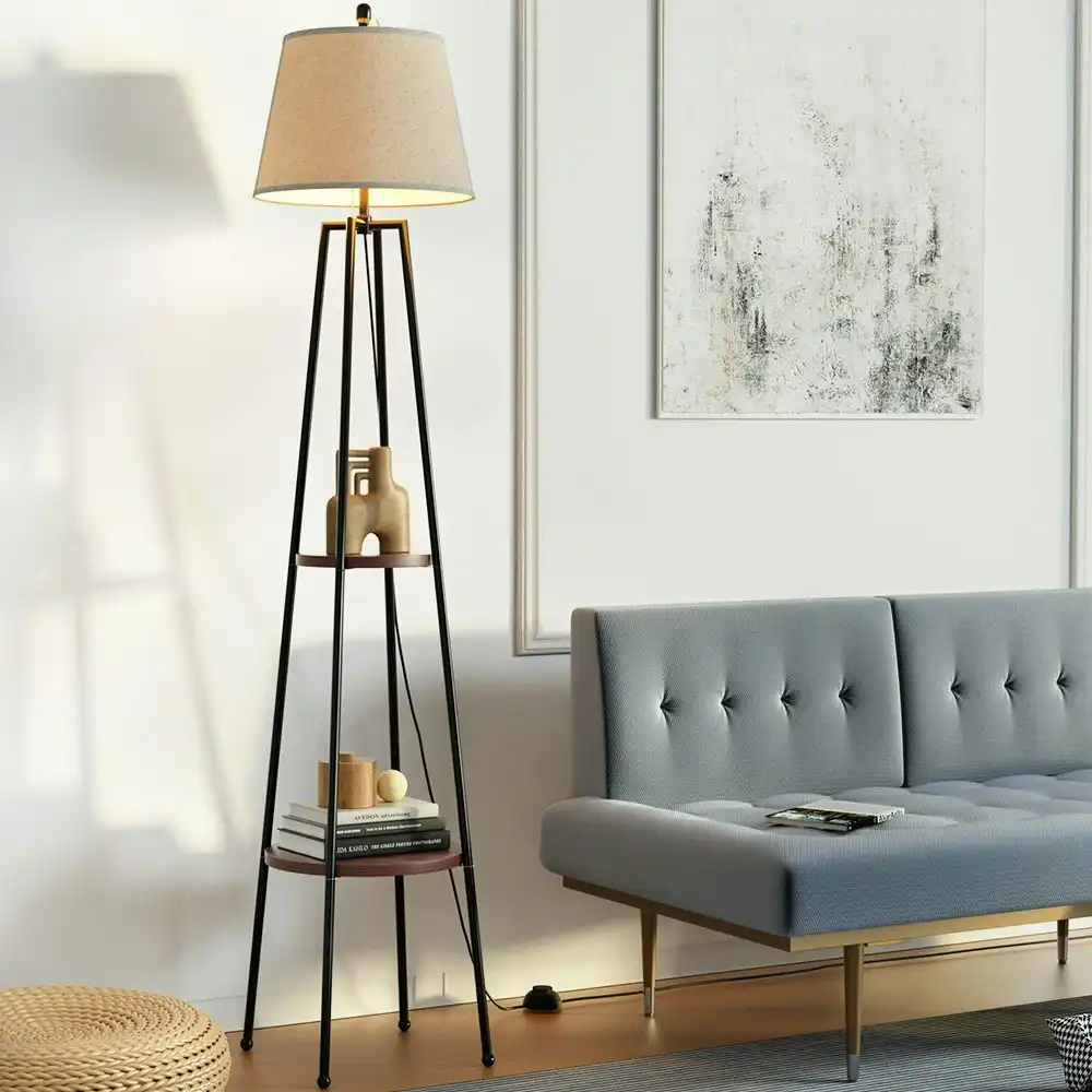 Artiss Floor Lamp 2 Tier Shelf Storage LED Light Stand Home Living Room Upright