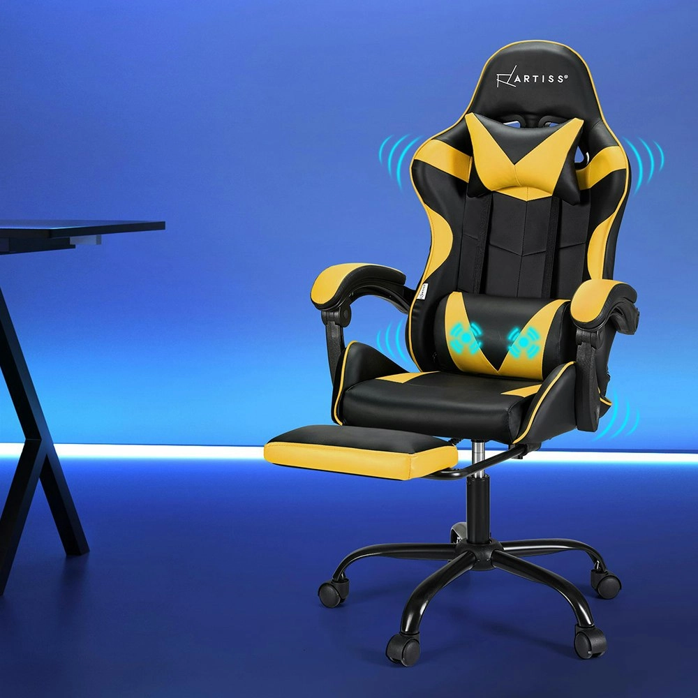 Artiss 2 Point Massage Gaming Office Chair Footrest Yellow