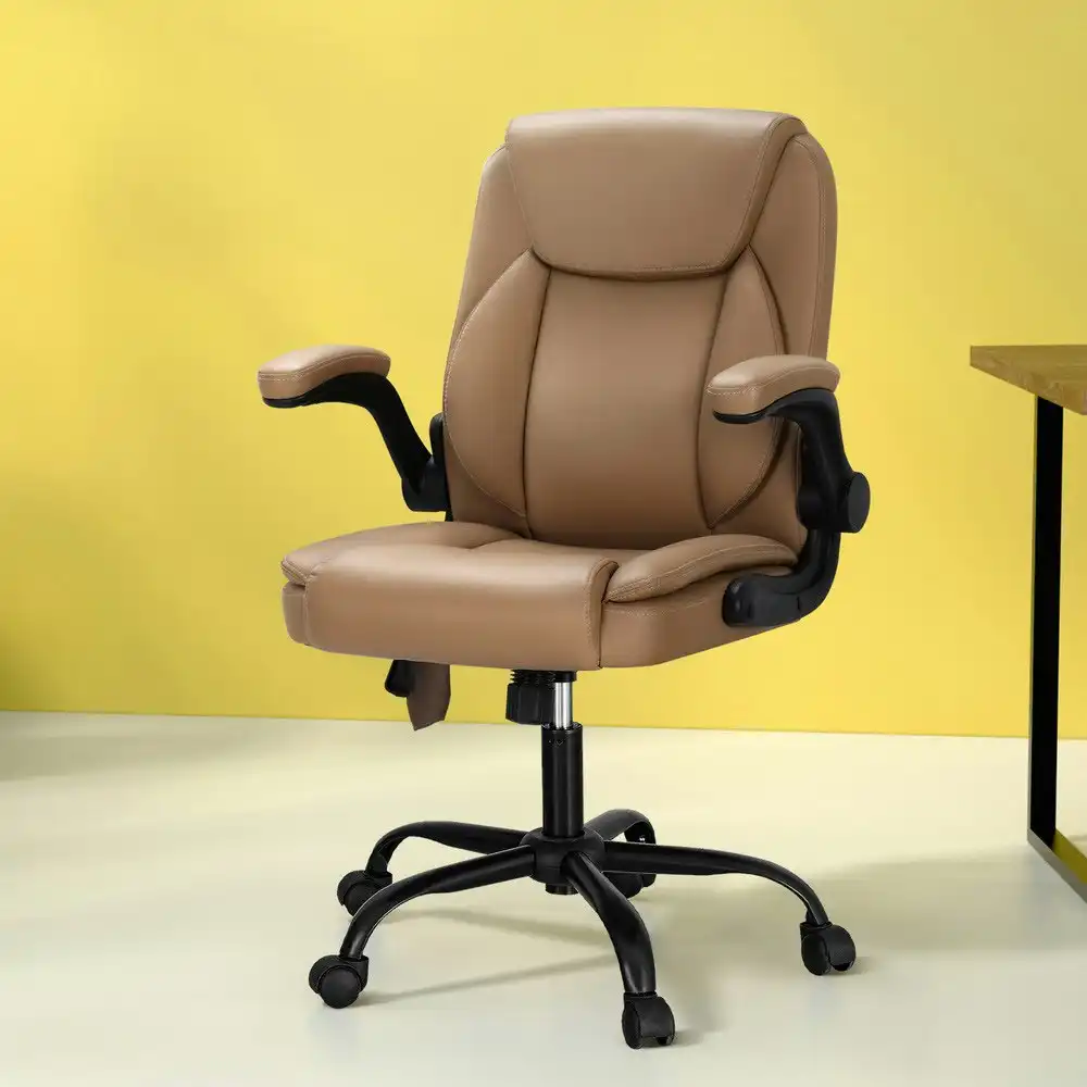 Artiss 2 Point Massage Office Chair Leather Mid Back Espresso
