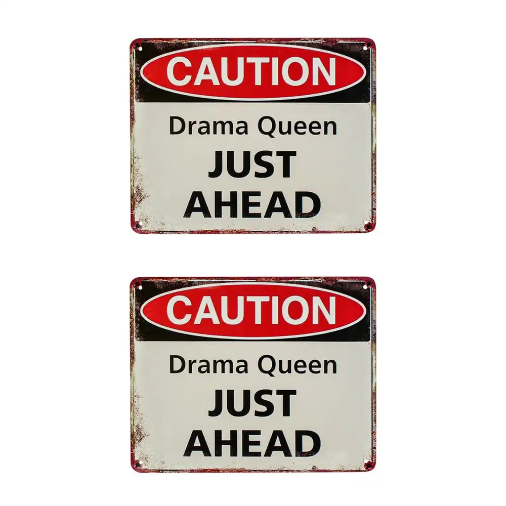 2x Metal 25cm Drama Queen Sign Home/Bedroom Decor Signage Teens/Adults Plaque