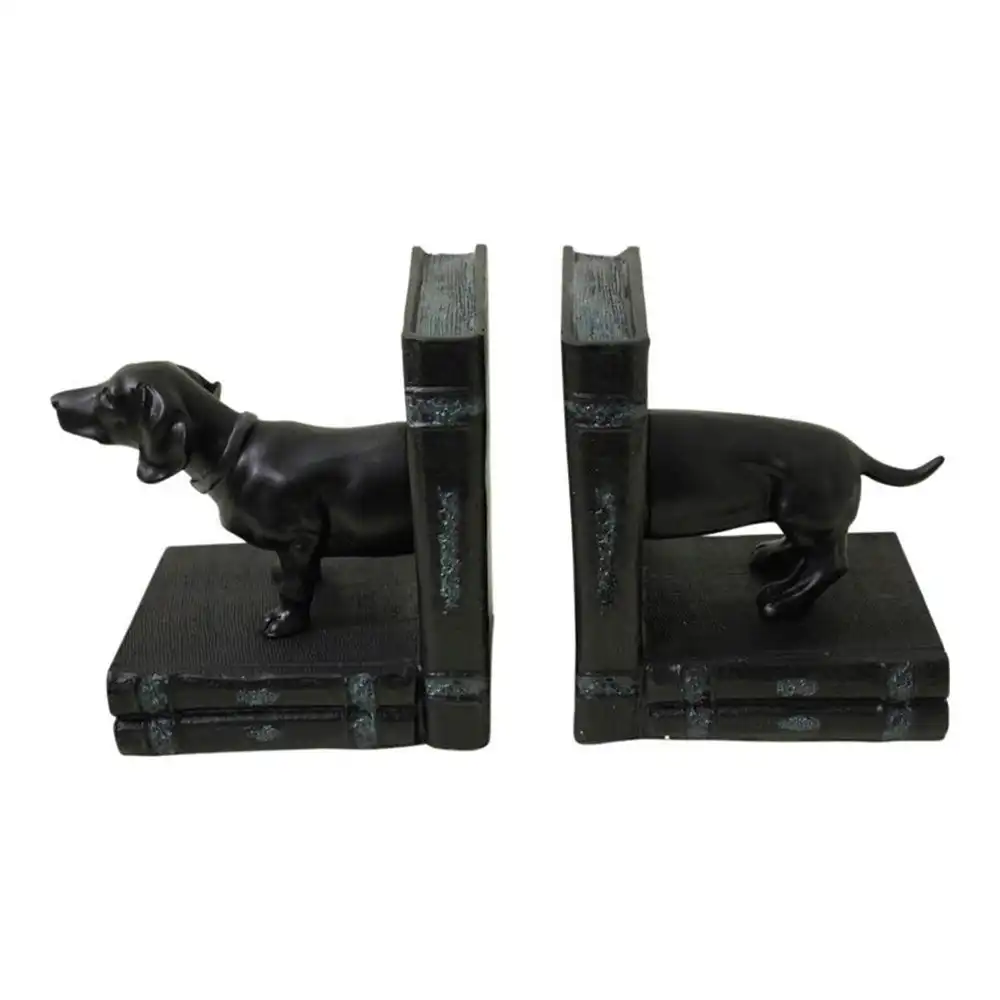 2pc Daschound Dog 30x15cm Bookend Resin Book Holder Home/Office Room Decor Black