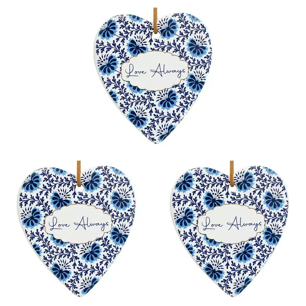 3x Ceramic Hanging 8x8cm Heart Love Always w/Hanger Ornament Home Room Decor