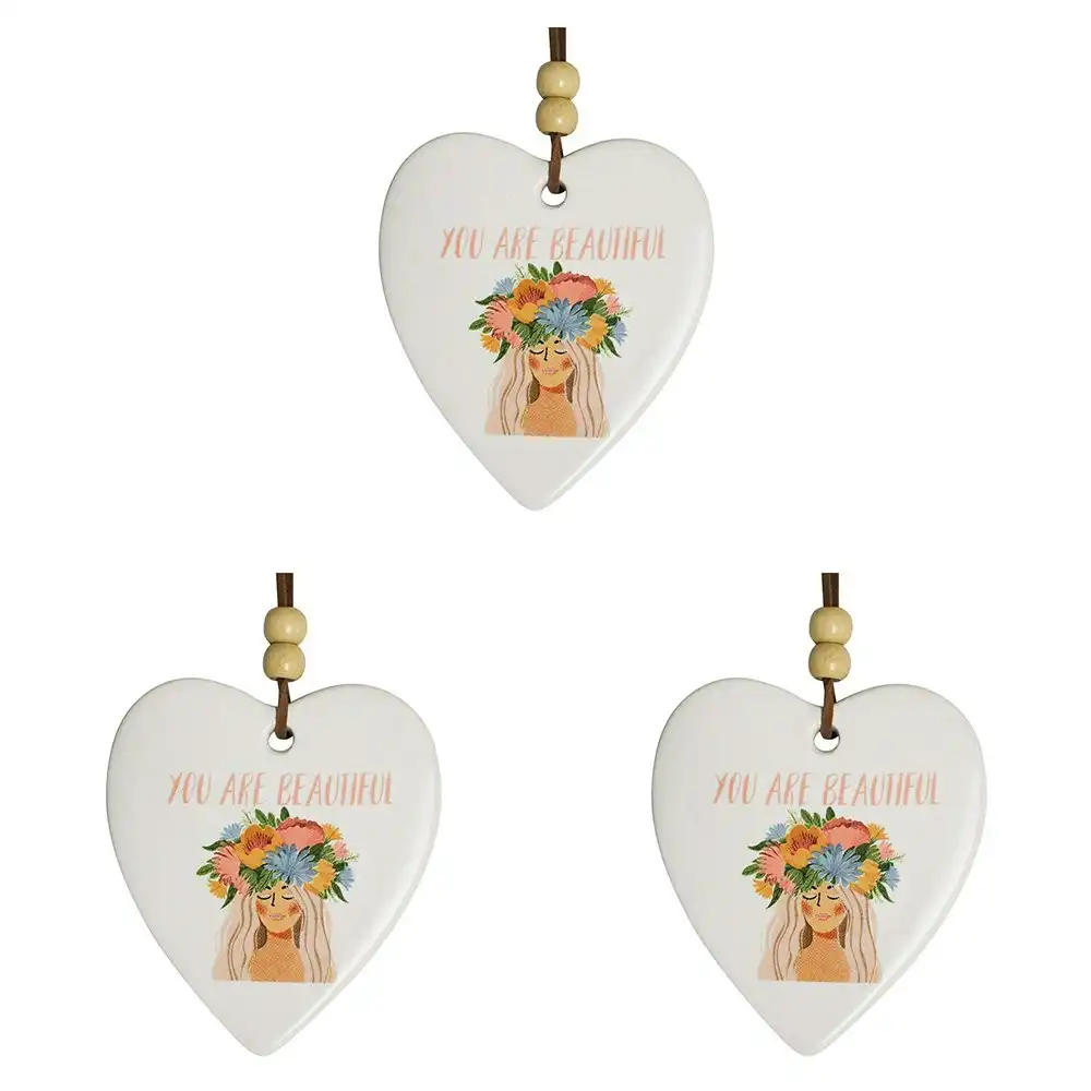 3x Ceramic Hanging 9cm Heart Beautiful w/ Hanger Ornament Home/Office Room Decor