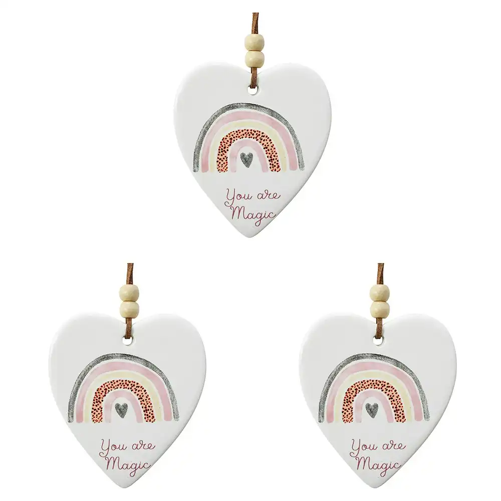 3x Ceramic Hanging 8x9cm Heart Rainbow Magic w/Hanger Ornament Home/Office Decor