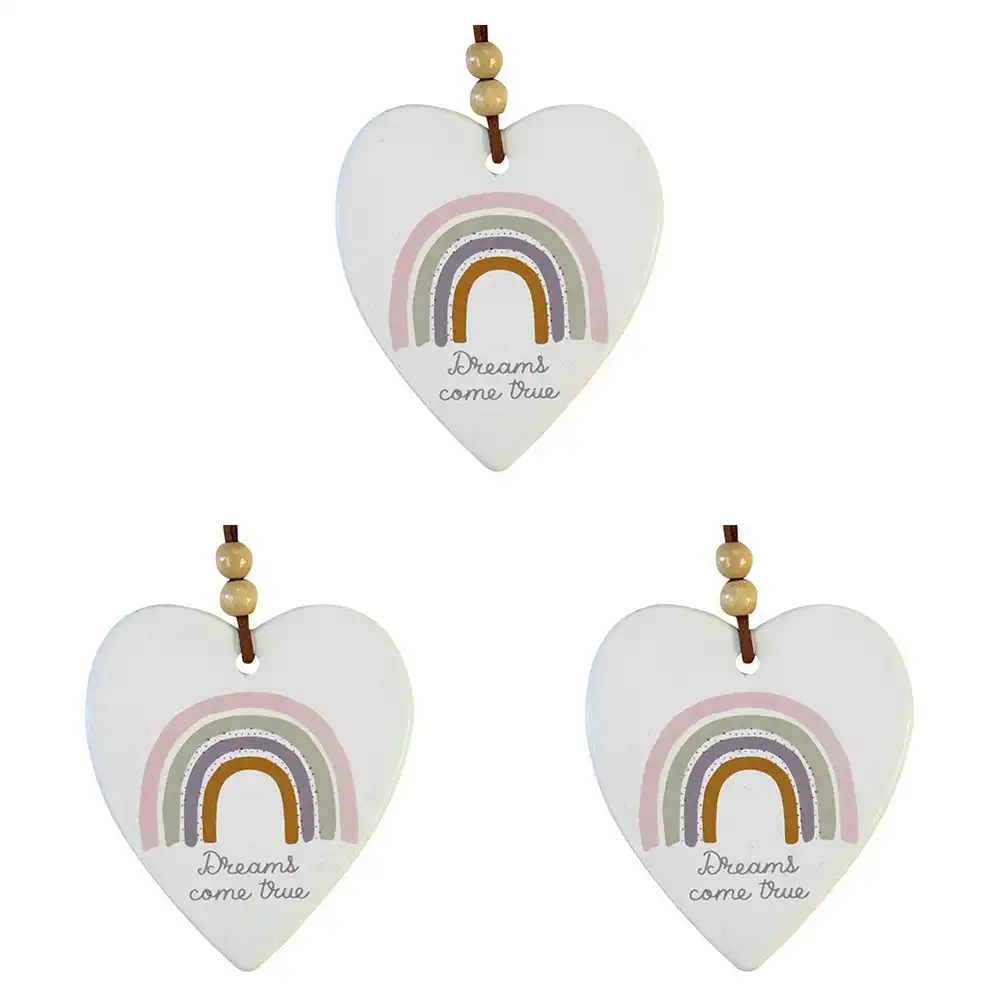 3x Ceramic Hanging 9cm Heart Rainbow Dreams w/Hanger Ornament Home/Office Decor