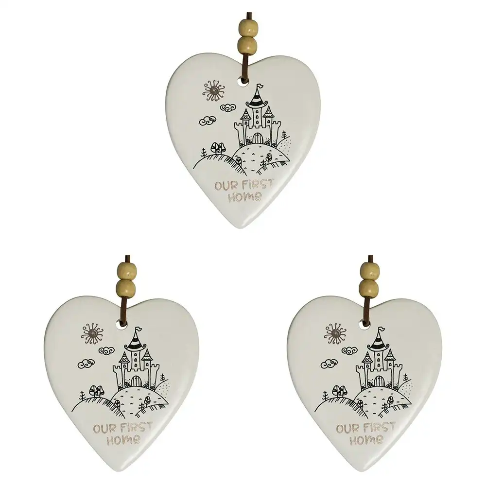 3x Ceramic Hanging 9cm Heart First Home w/Hanger Ornament Home/Office Room Decor