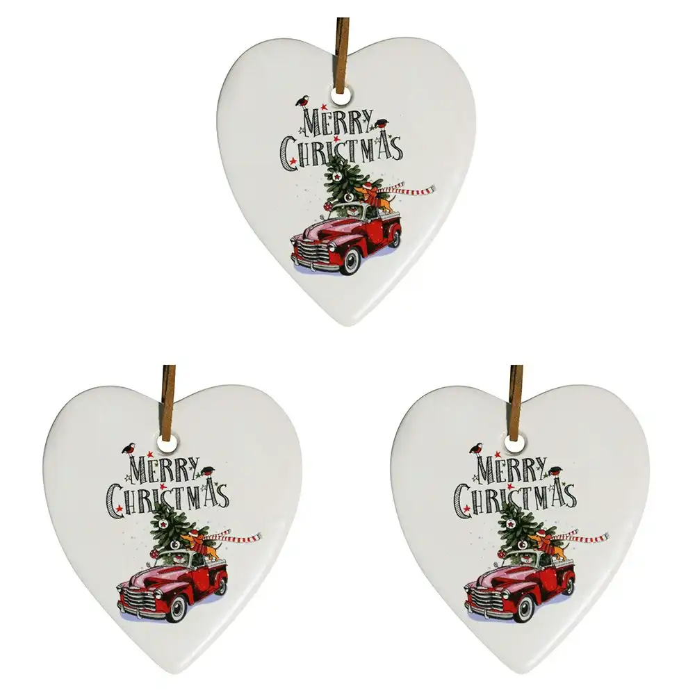 3x Ceramic Hanging 8x9cm Heart Christmas Ute w/Hanger Ornament Home/Office Decor