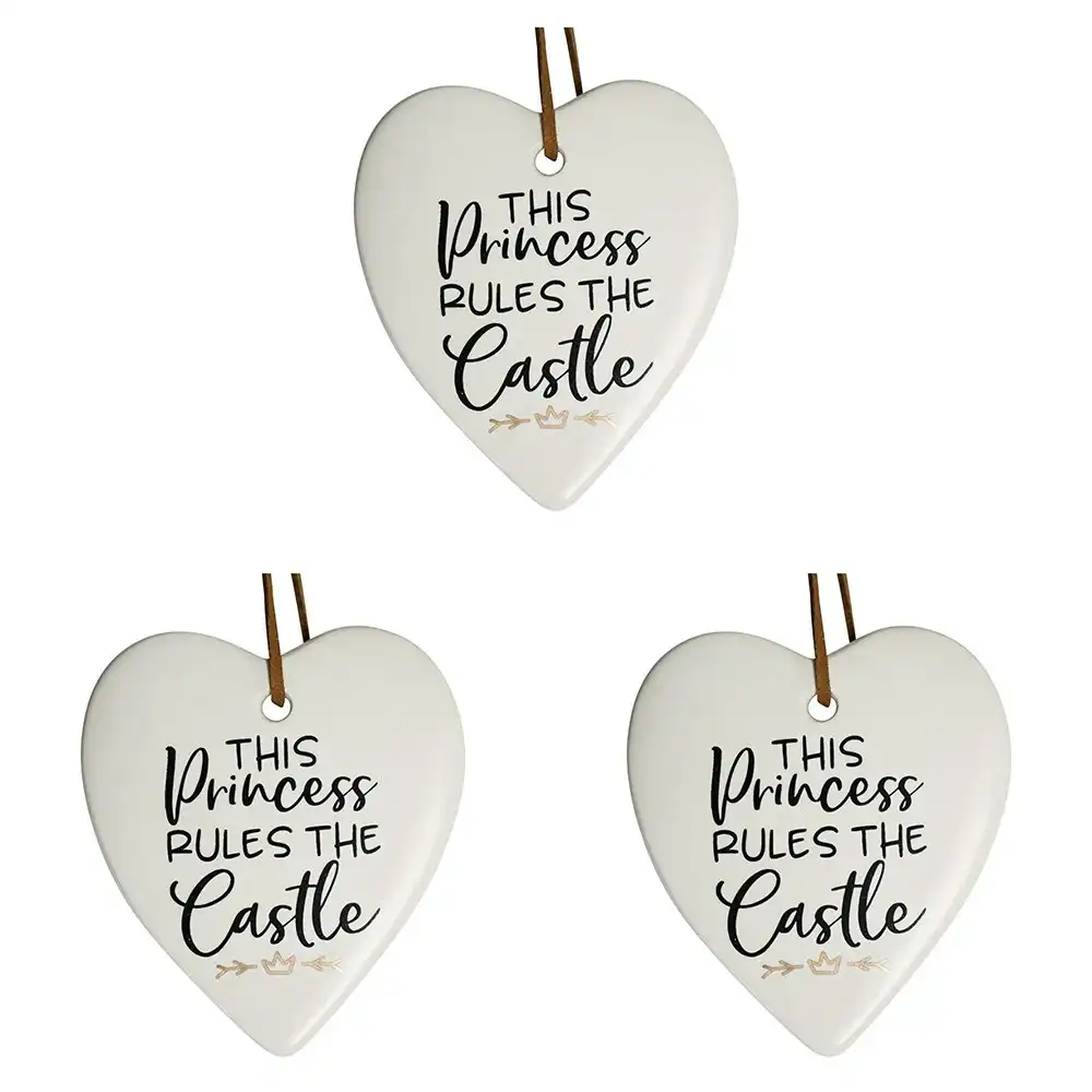 3x Ceramic Hanging 9cm Heart Princess Rules w/ Hanger Ornament Home/Office Decor