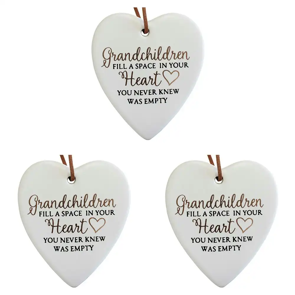 3x Ceramic Hanging 8x9cm Heart Grandchildren w/Hanger Ornament Home/Office Decor