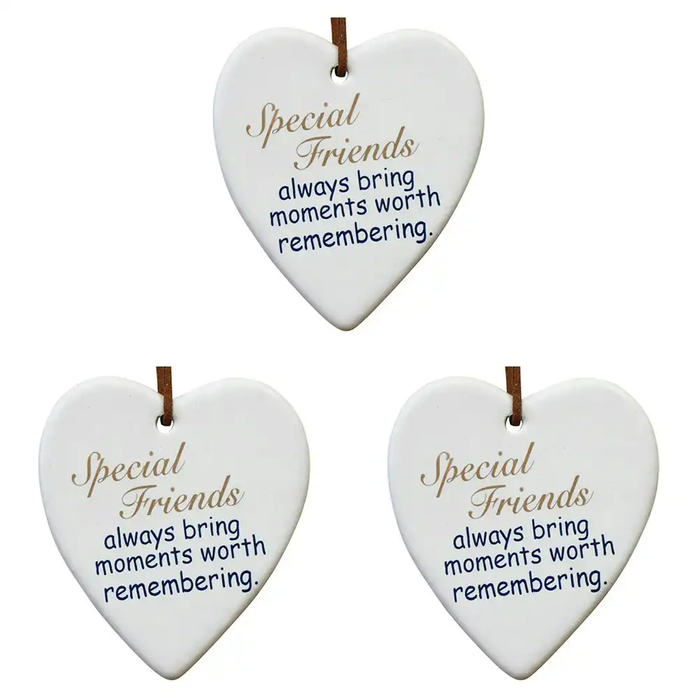 3x Ceramic Hanging 9cm Heart Special Friends w/Hanger Ornament Home/Office Decor