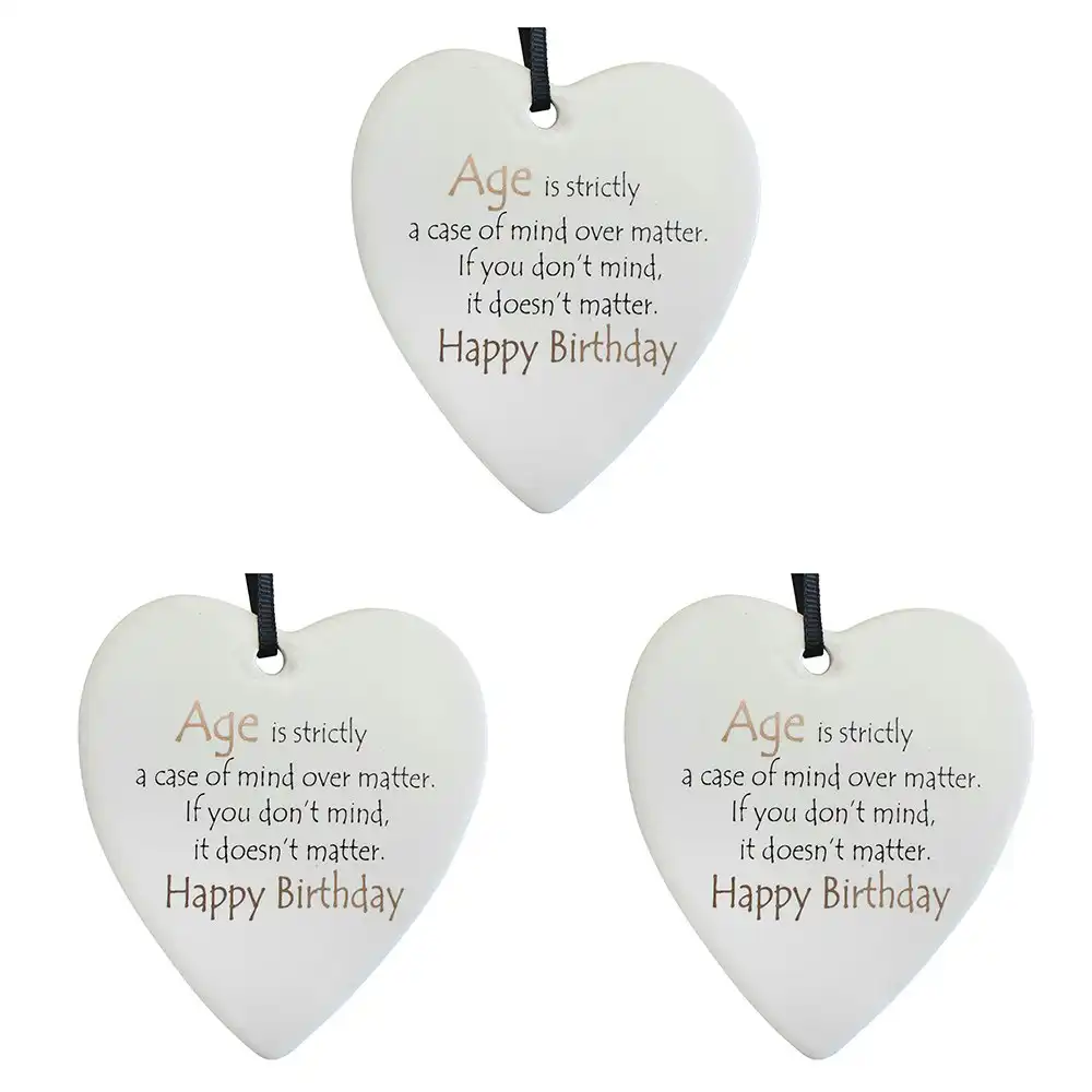 3x Ceramic Hanging 8x9cm Heart Age Birthday w/ Hanger Ornament Home/Office Decor