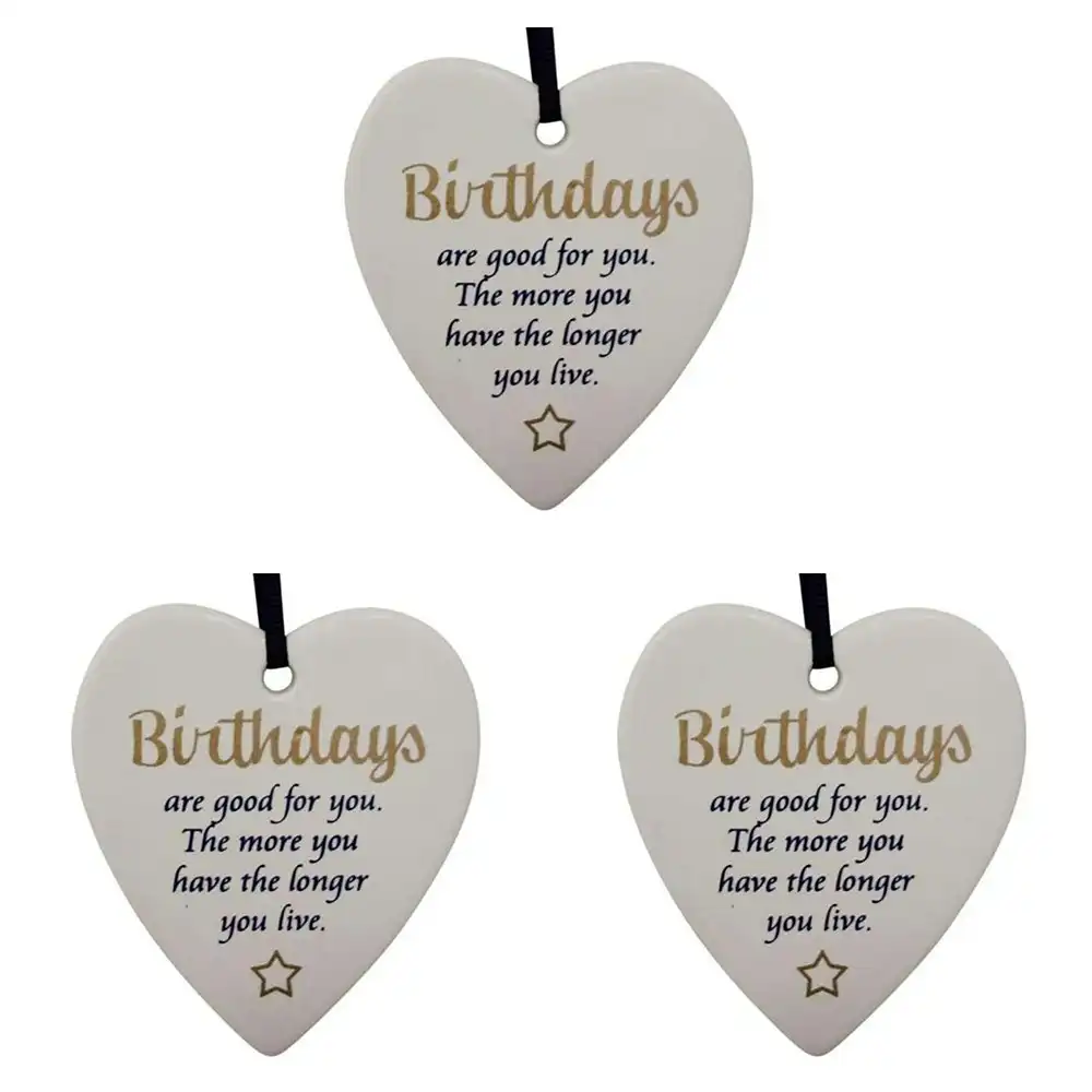 3x Ceramic Hanging 9cm Heart Birthdays w/ Hanger Ornament Home/Office Room Decor
