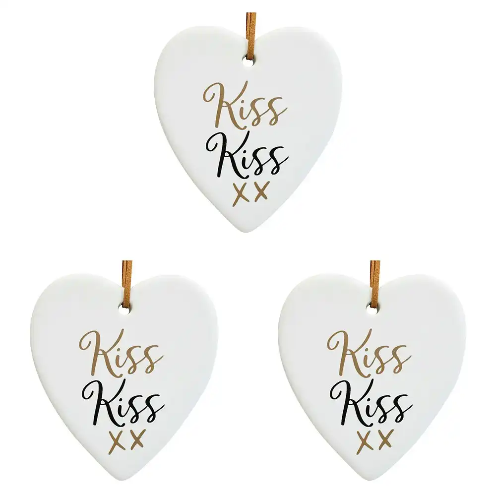 3x Ceramic Hanging 8cm Heart Kiss Kiss w/ Hanger Ornament Home/Office Room Decor