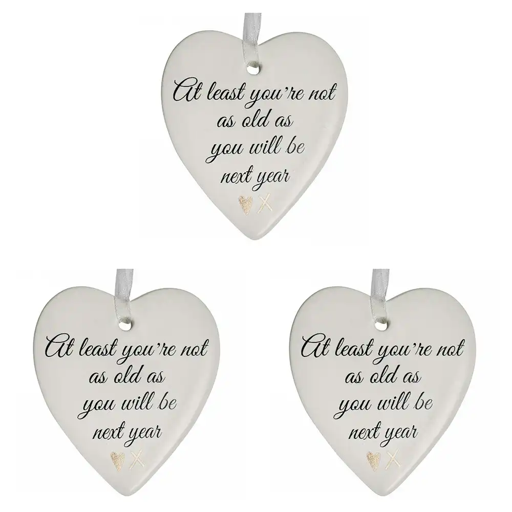 3x Ceramic Hanging 8x9cm Heart Old Next Year w/ Hanger Ornament Home Room Decor