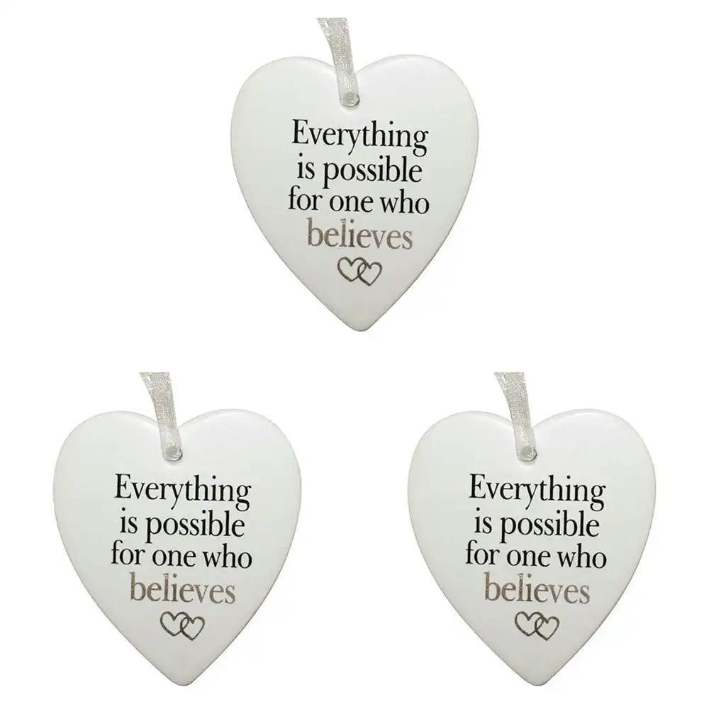 3x Ceramic Hanging 8x9cm Heart Believes w/Hanger Ornament Home/Office Room Decor