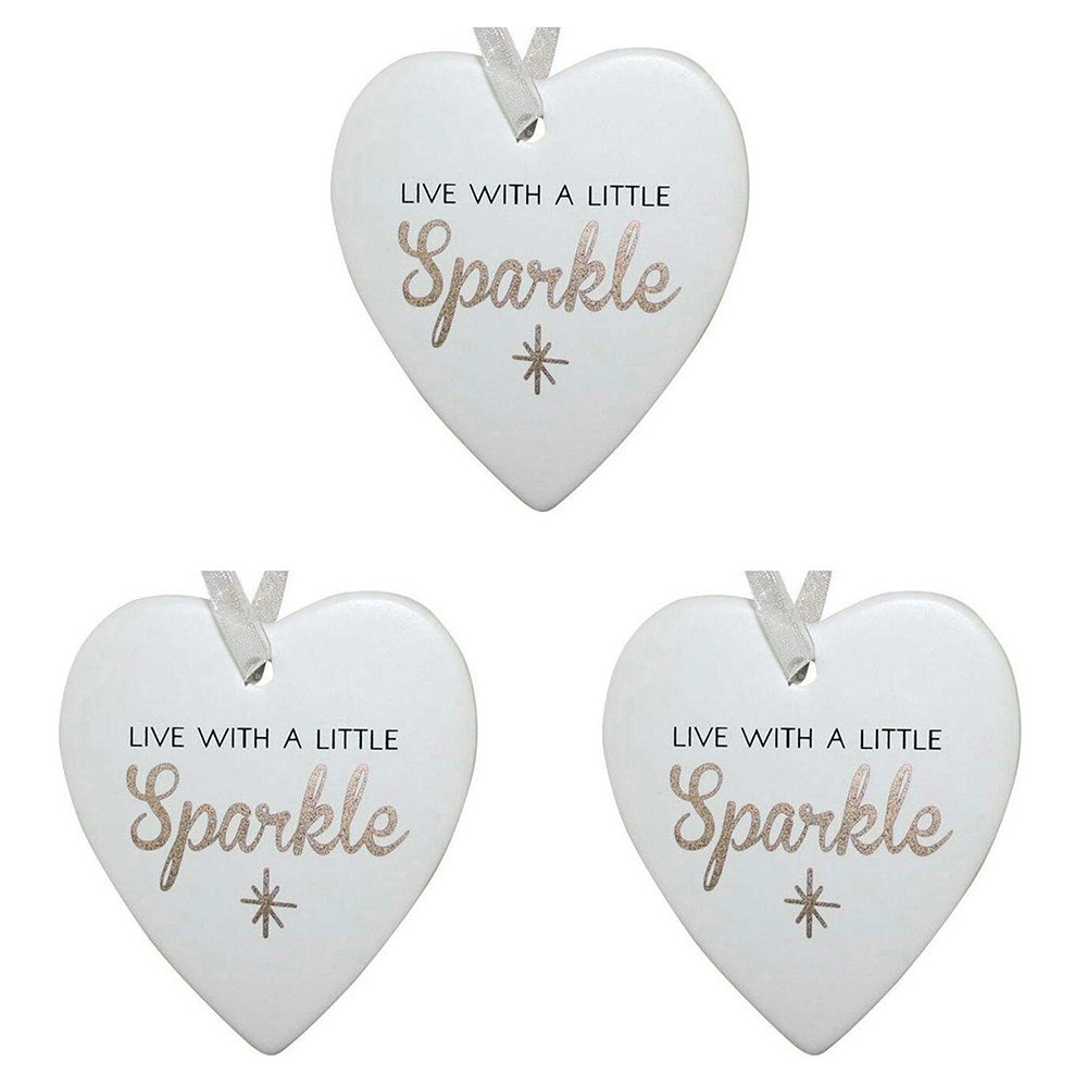 3x Ceramic Hanging 8x9cm Heart Sparkle w/ Hanger Ornament Home/Office Room Decor