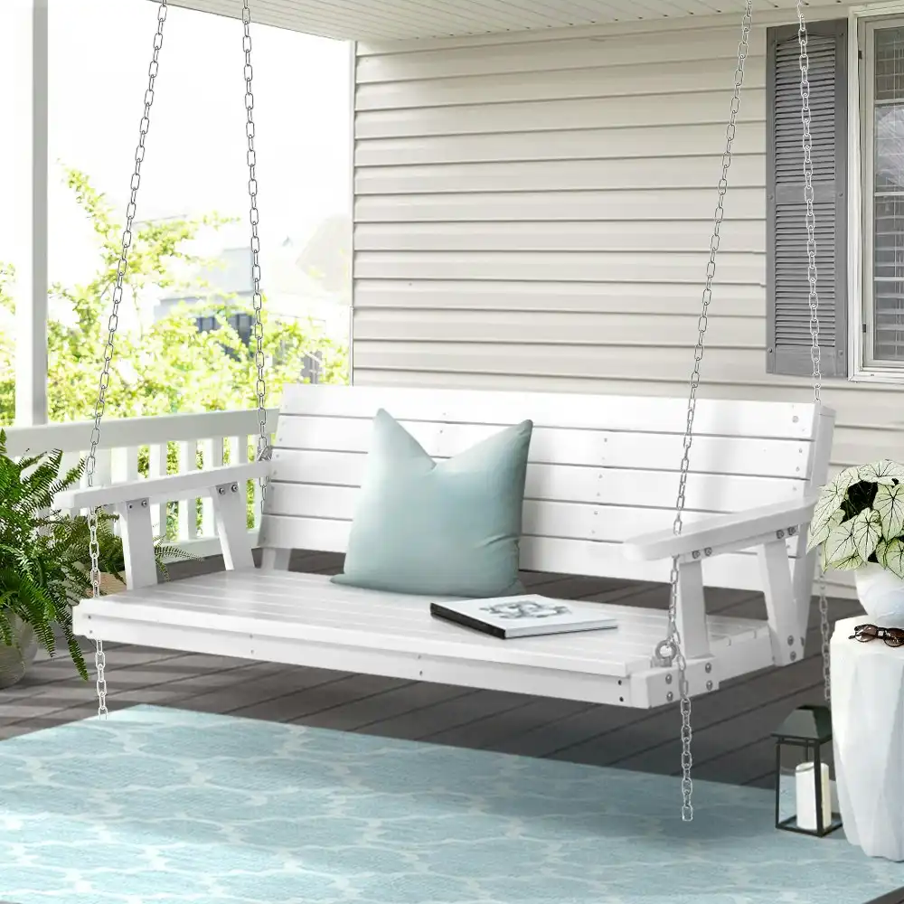 Gardeon Porch Swing Chair With Chain Outdoor Furniture Wooden Bench 3 Seat White