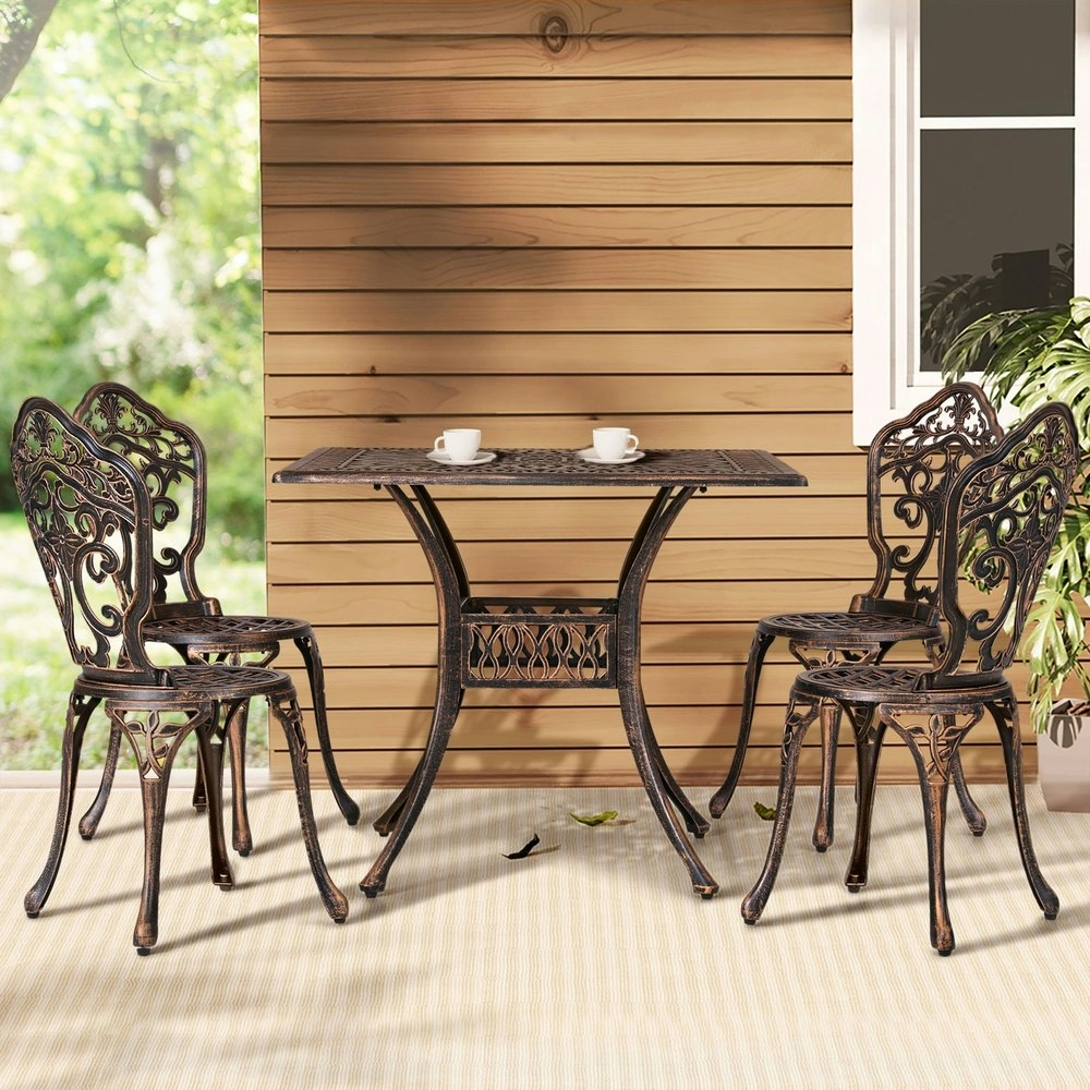 Gardeon Outdoor Dining Set 5 Piece Chairs Table Cast Aluminum Patio Brown