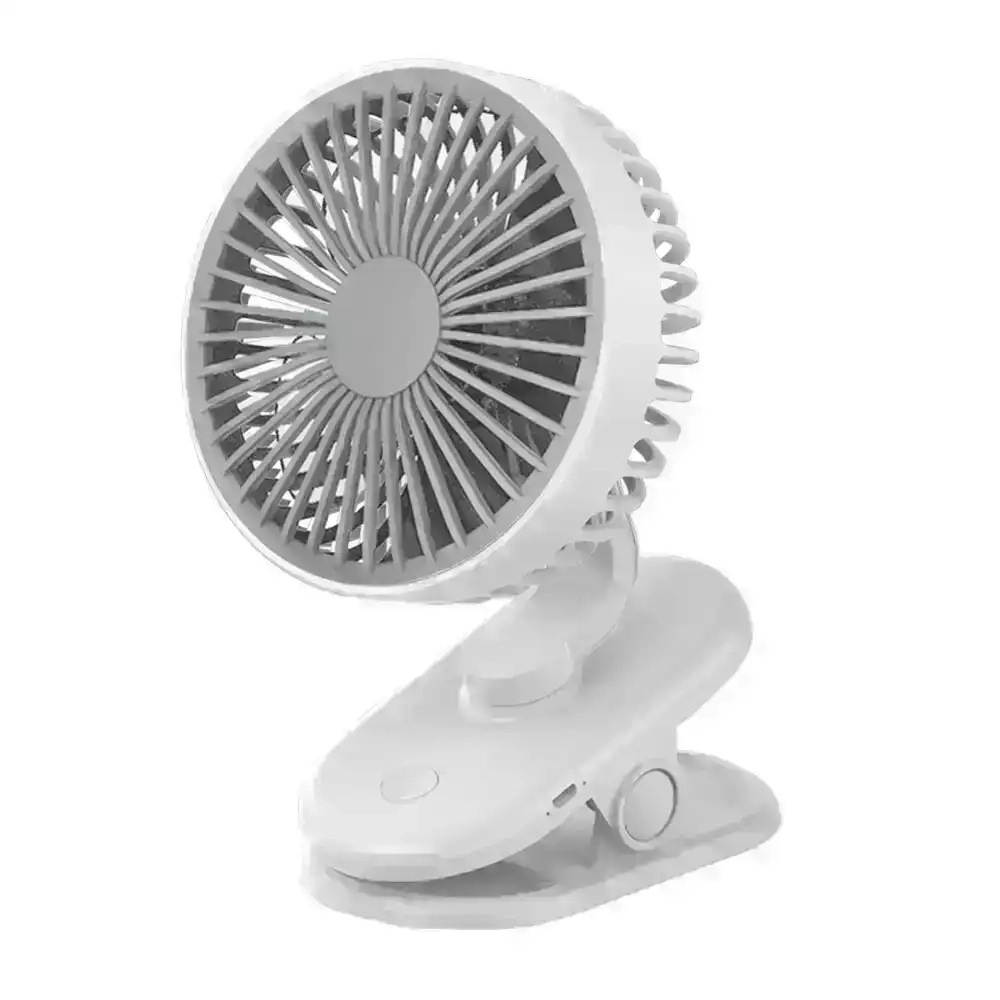 Sansai Portable USB Rechargeable Clip On Desktop Travel Desk/Table Fan White