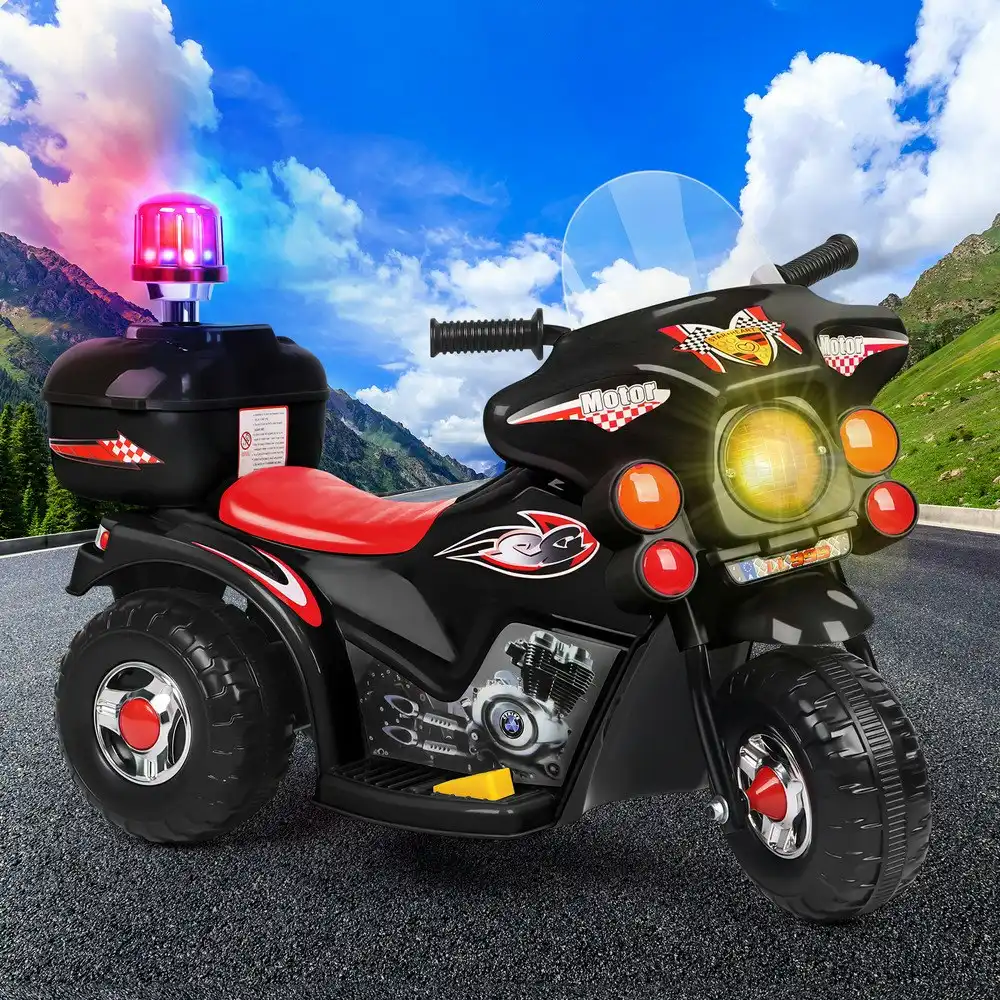Alfordson Ride On Car Kids Police Motorcycle 6V Electric Toy 25W Motor MP3 Black