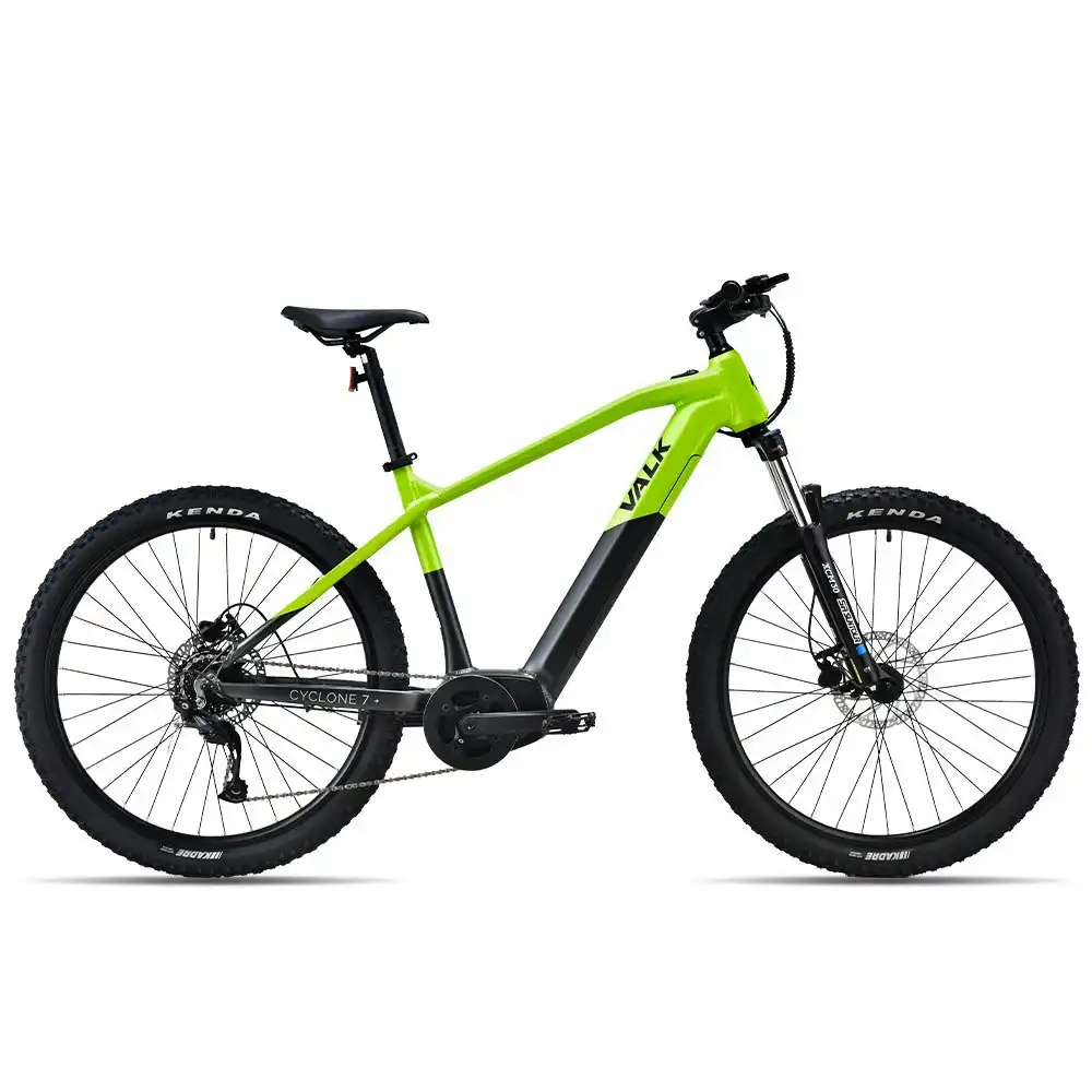 Valk Cyclone 7+ Electric Mountain Bike Hardtail Mid-Drive eMTB, Large Frame Black/Lime