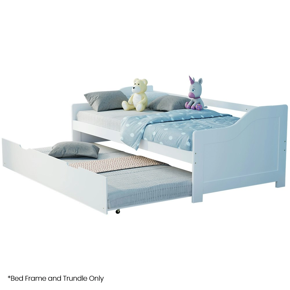 Kingston Slumber Wooden Single Sofa Bed Frame with Trundle Underbed - White