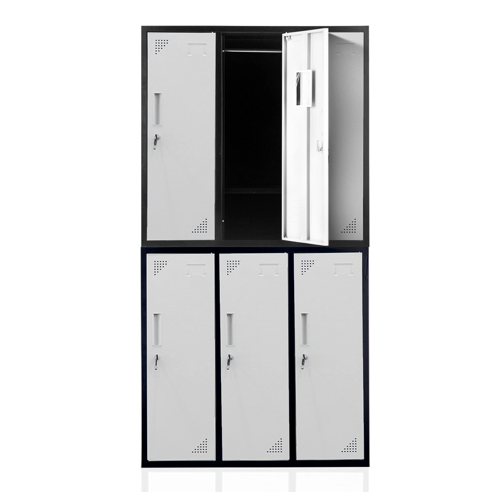 Fortia 6 Door Metal Storage Cabinet Lockers for Gym Office - Black and Grey