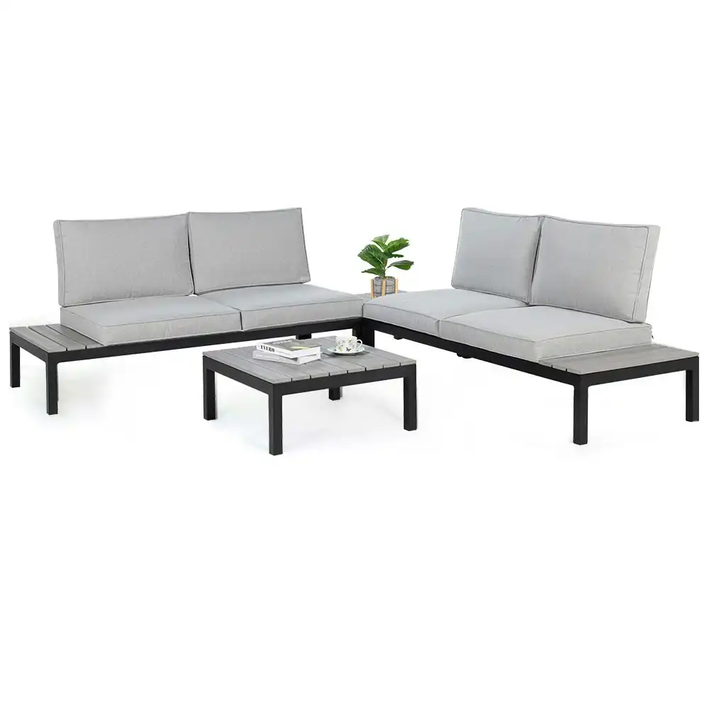 Fortia 4 pc Outdoor Furniture Setting, 4 Seater Lounge, Chairs and Side Tables, for Outdoors Garden Patio