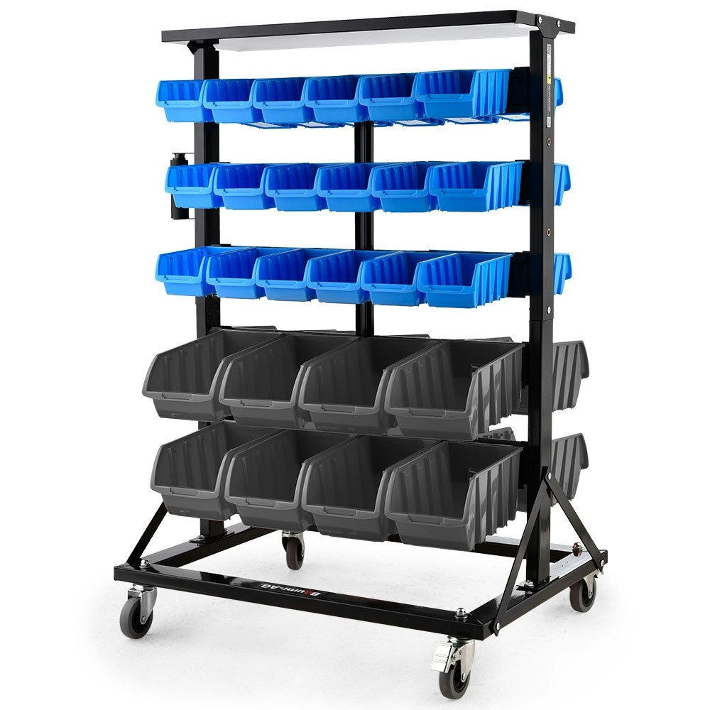 Baumr-AG 52 Parts Bin Rack Storage System Mobile Double-Sided - Blue