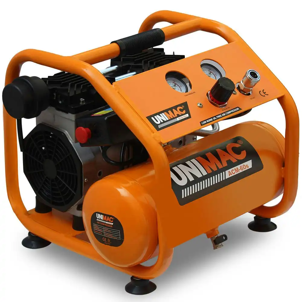 Unimac 1.5HP 6L Silent Oil-Free Portable Electric Air Compressor, for Airtools, Tyre Inflation