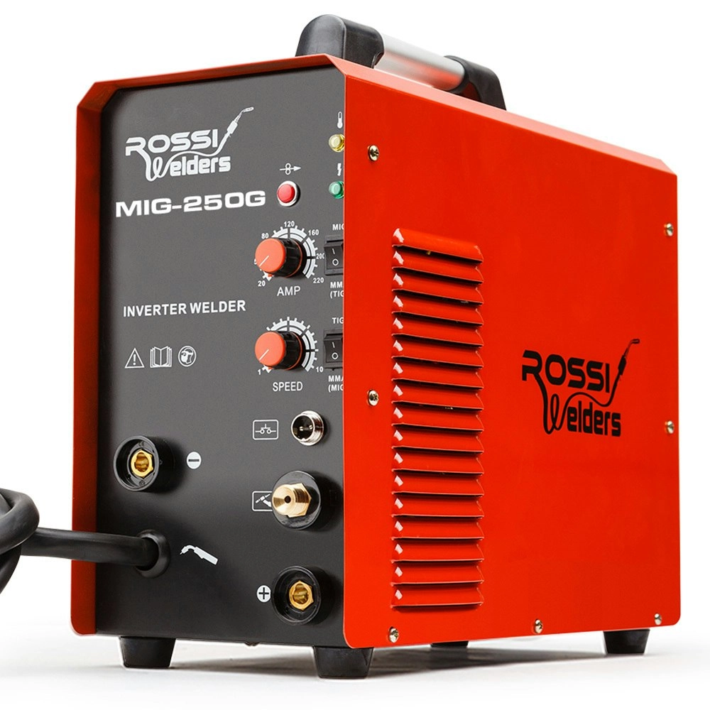 Rossi 250Amp MAG MIG TIG MMA Welder, 4in1 Stick GMAW ARC Gas Gasless Inverter Welding Machine, 15A Plug