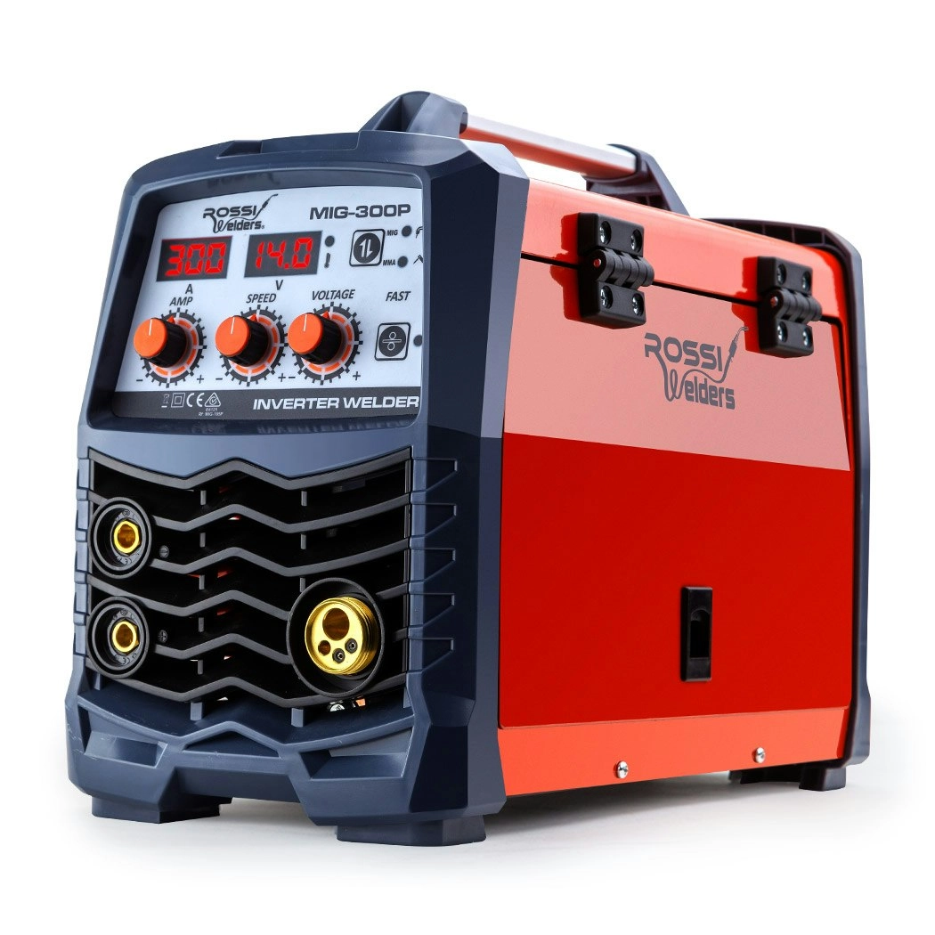 Rossi 300 Amp MIG Stick Welder, Portable DC Gas Gasless Inverter Welding Machine, 15A Plug