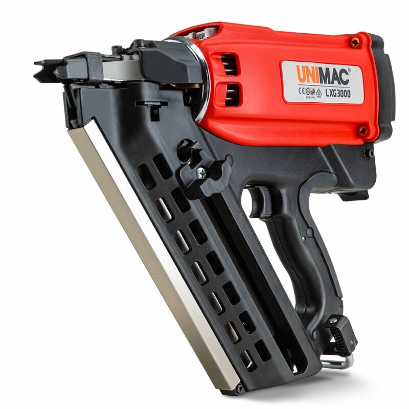 Unimac LXG3000 50-90mm 34-Deg Cordless  Gas Framing Nail Gun, Commercial Gas Nailer, with 2 Li-Ion Batteries