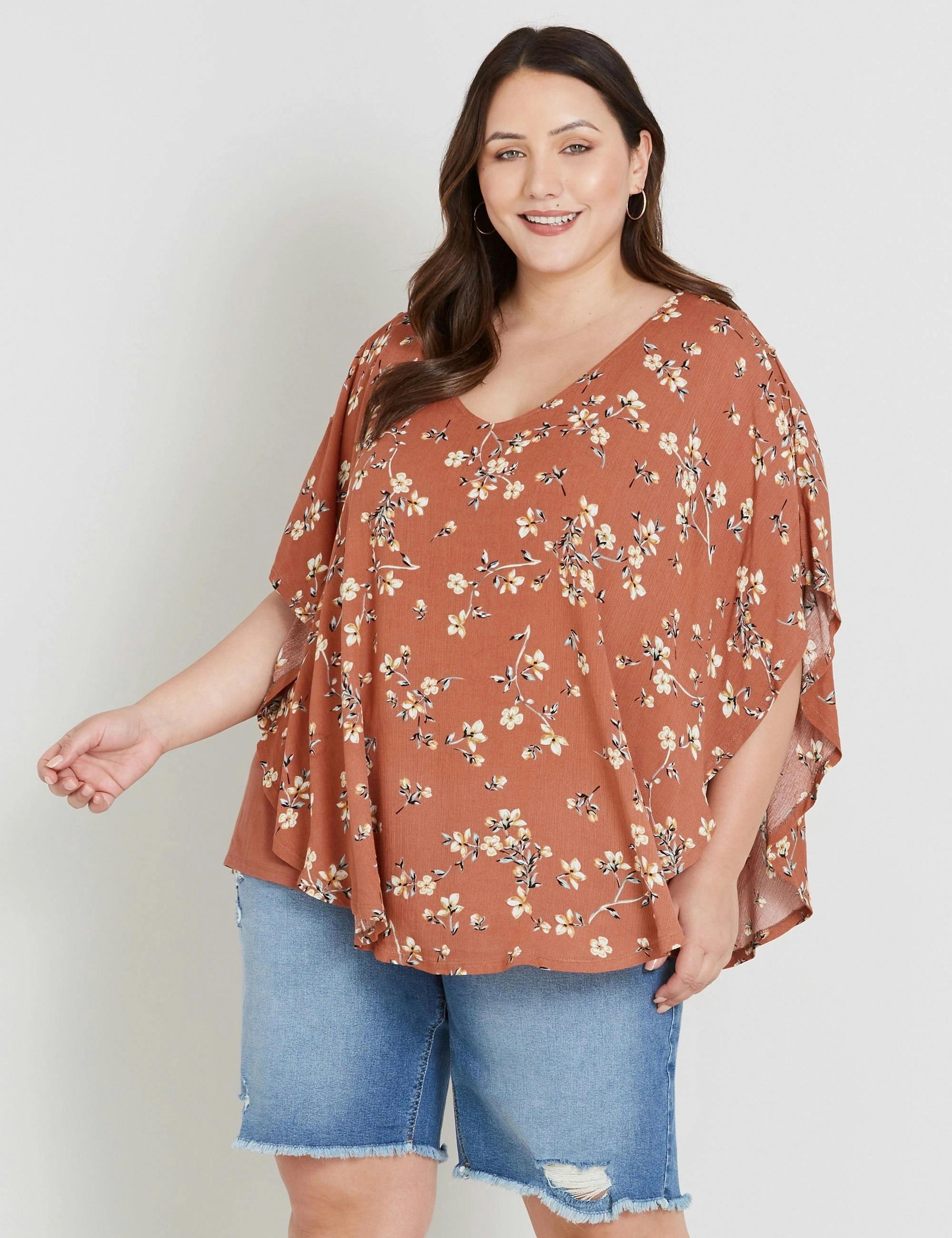 beme Elbow Sleeve Ring Detail Print Top (Floral)