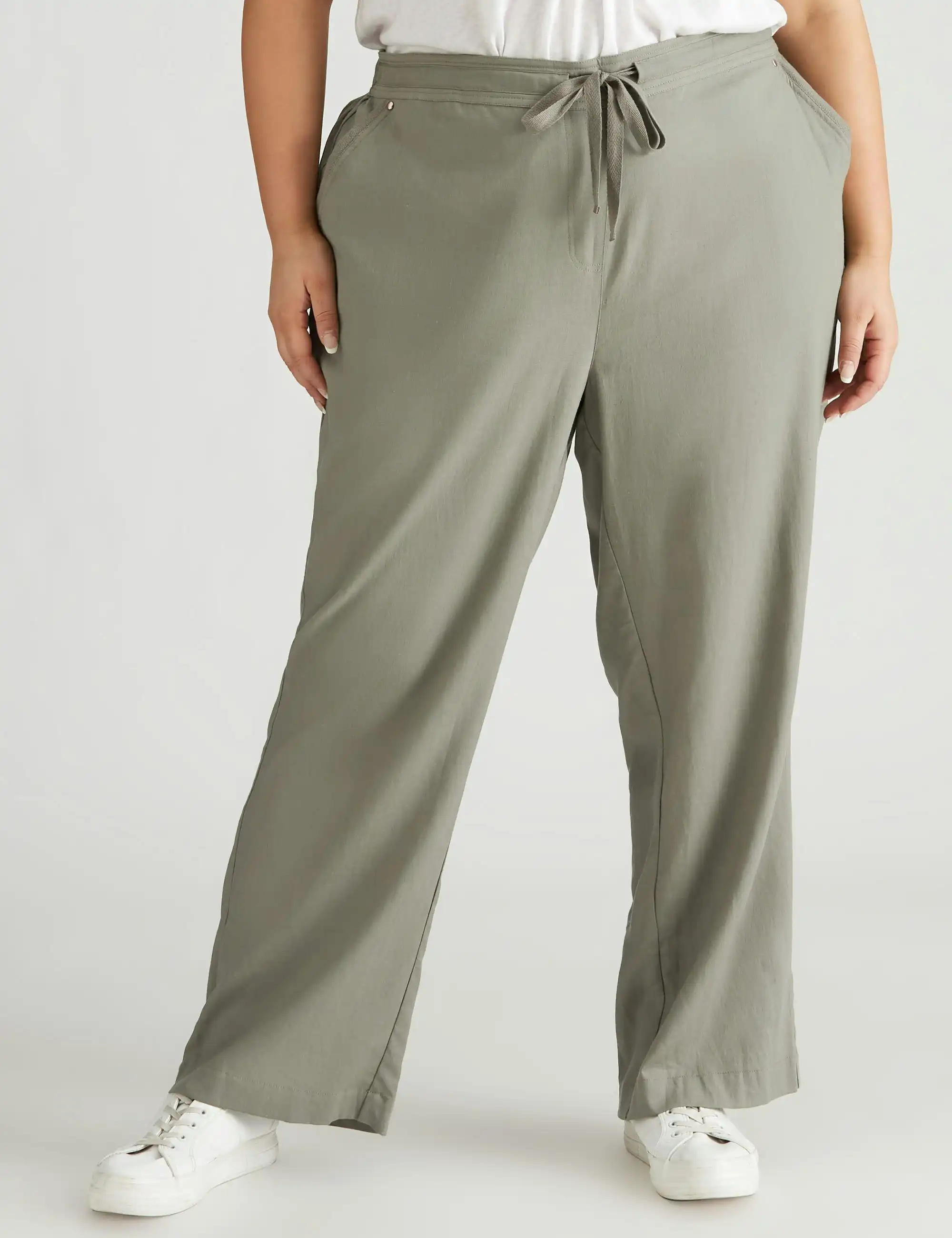 beme Linen Blend Full Length Pants (Soft Sage)