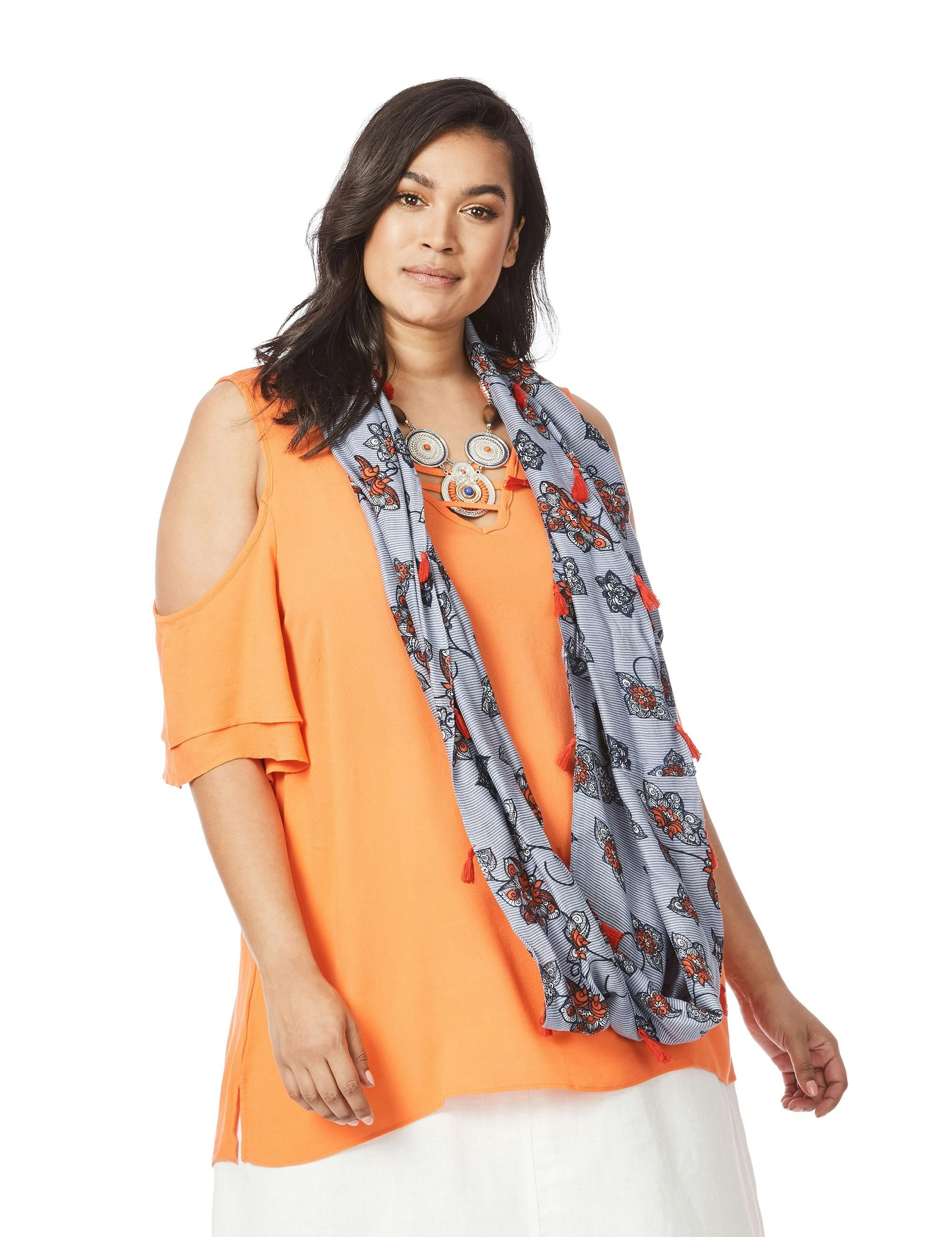 beme Short Sleeve Cold Shoulder Top (Orange)