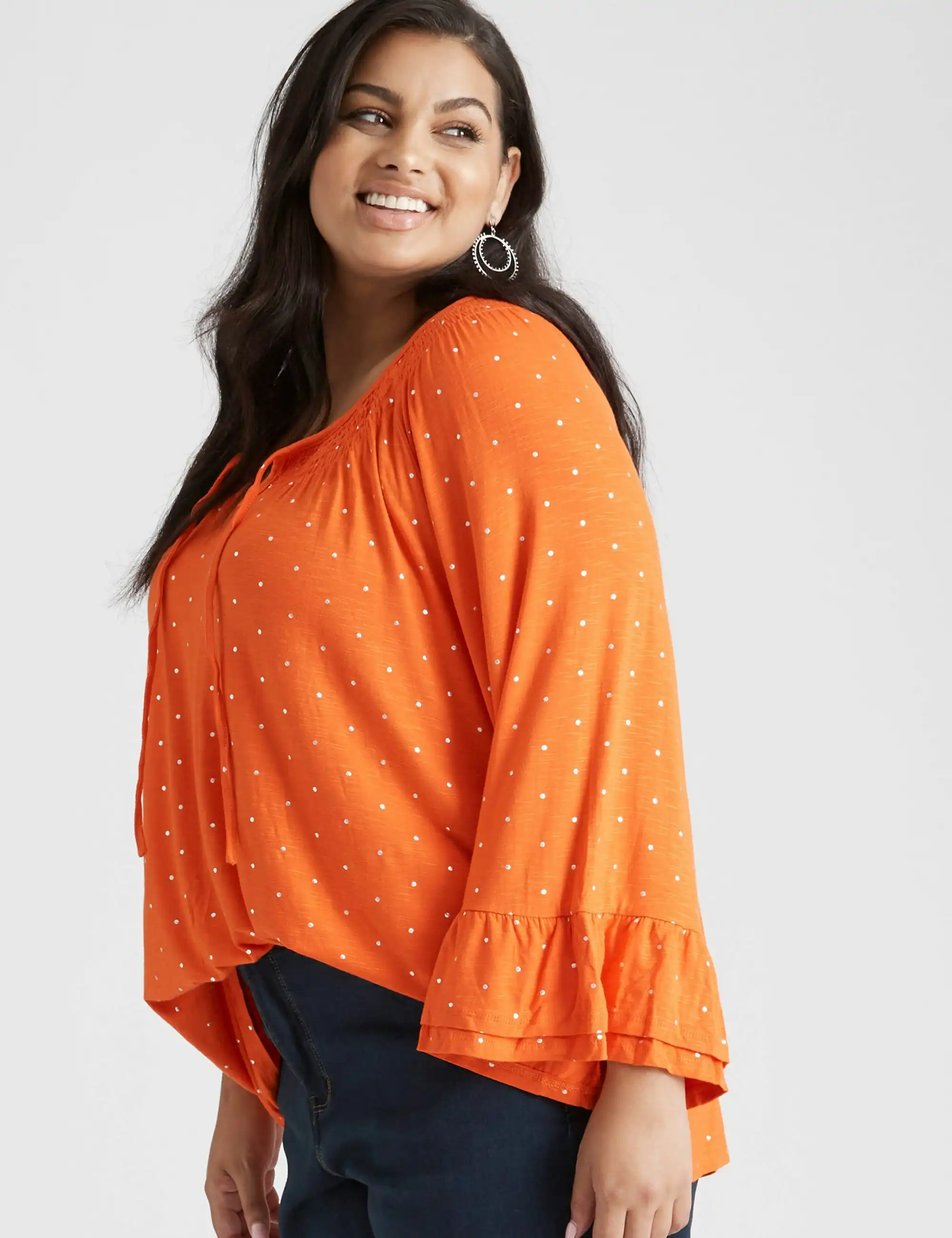 beme 3/4 Sleeve Print Knitwear Top (Tangerine)