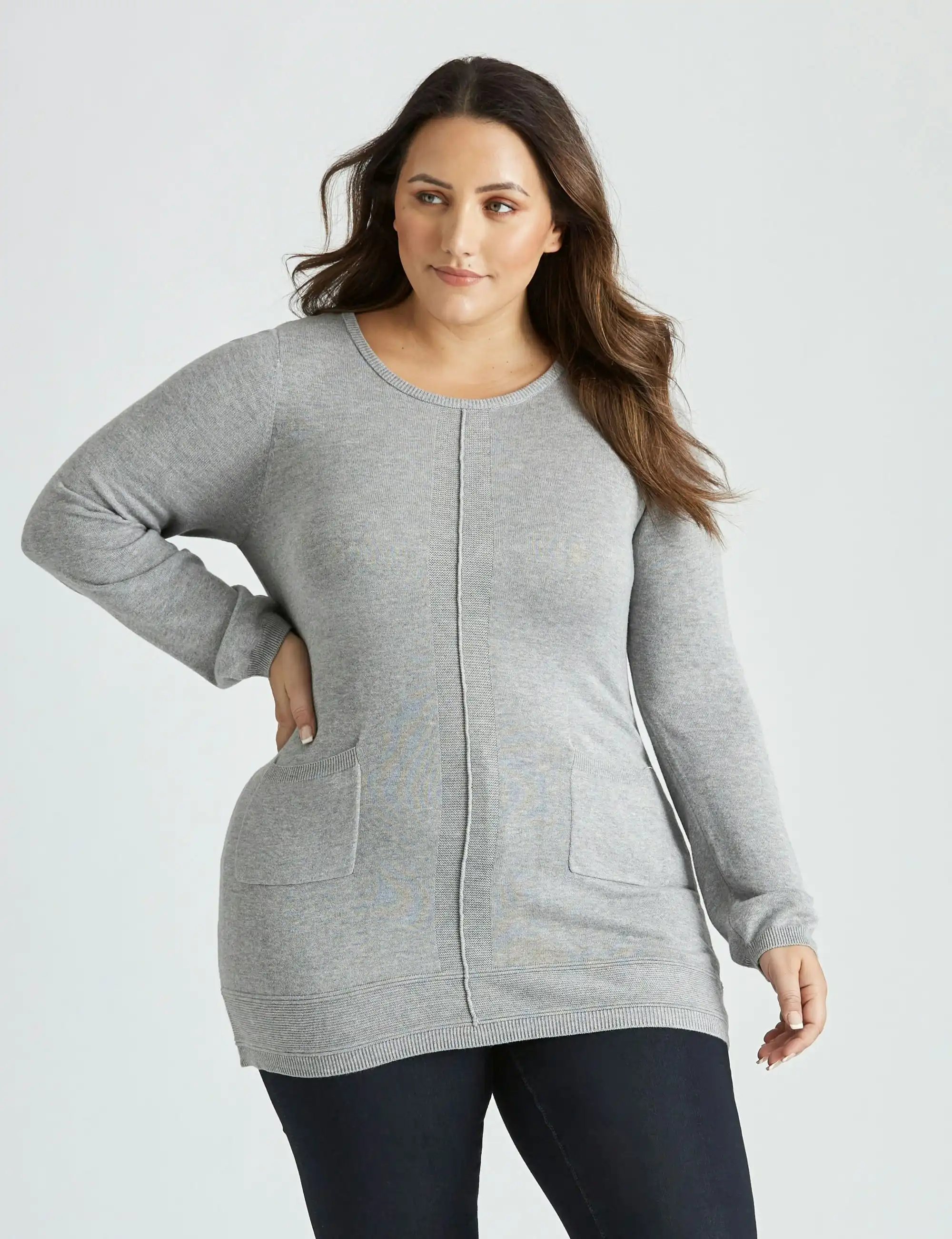 beme Long Sleeve V Pocket Jumper (Grey)