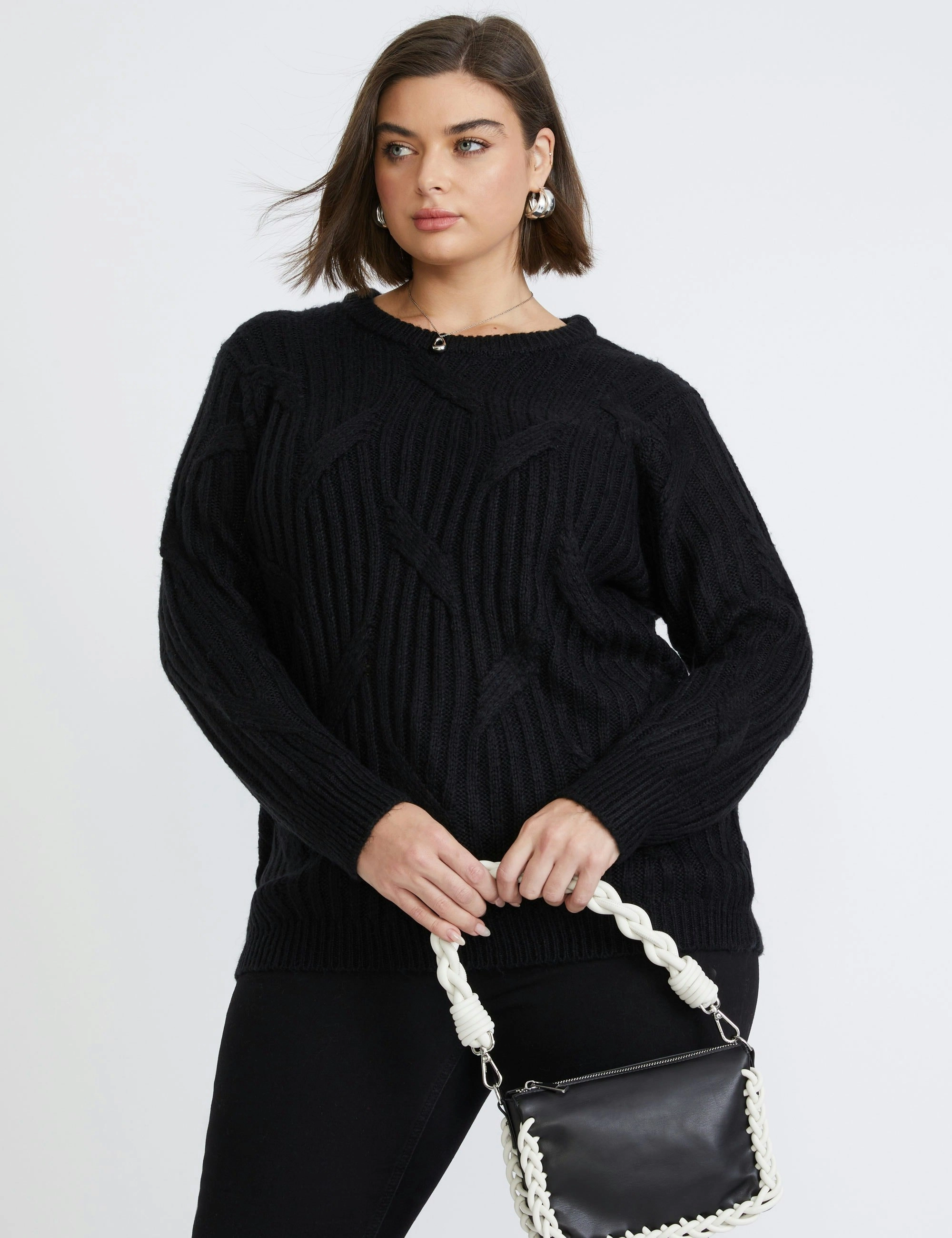 beme Long Sleeve Weave Detail Jumper (Black)